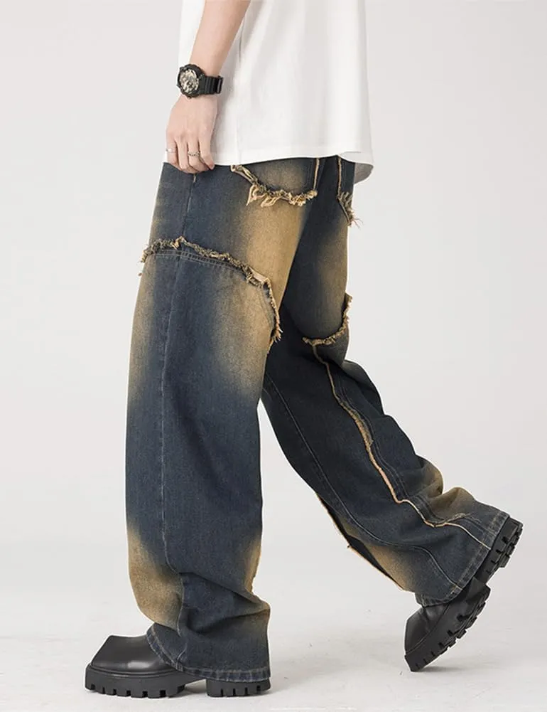 Kinghua Mens Baggy Jeans Casual Loose Fit Wide Leg Hip Hop Skater Y2k Denim Pants