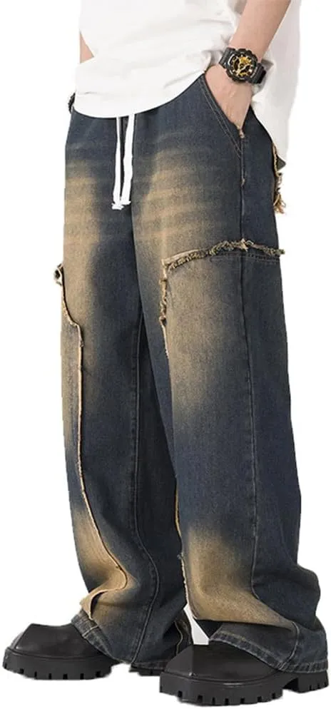 Kinghua Mens Baggy Jeans Casual Loose Fit Wide Leg Hip Hop Skater Y2k Denim Pants