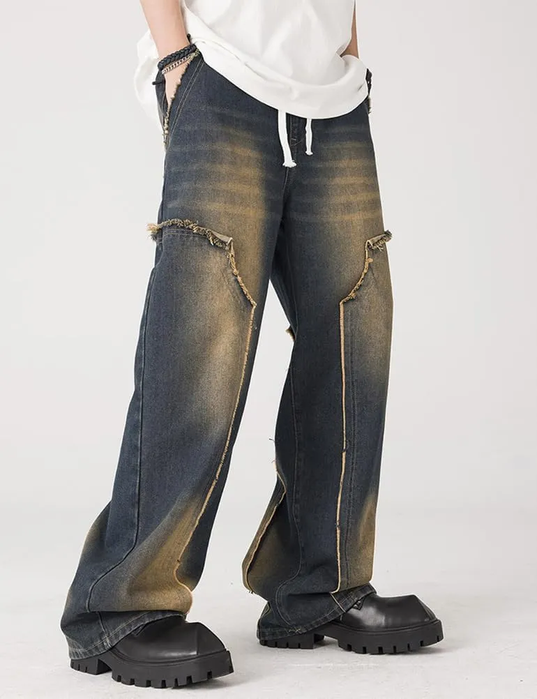 Kinghua Mens Baggy Jeans Casual Loose Fit Wide Leg Hip Hop Skater Y2k Denim Pants