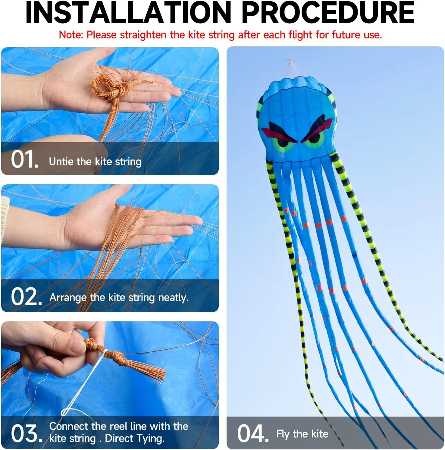 Kites for Adults Giant Octopus Kite 26ft for Outdoor Fun Large 3D Kite with Reel for Beach, Park, and Family Gatherings - Durable Design Easy to Fly