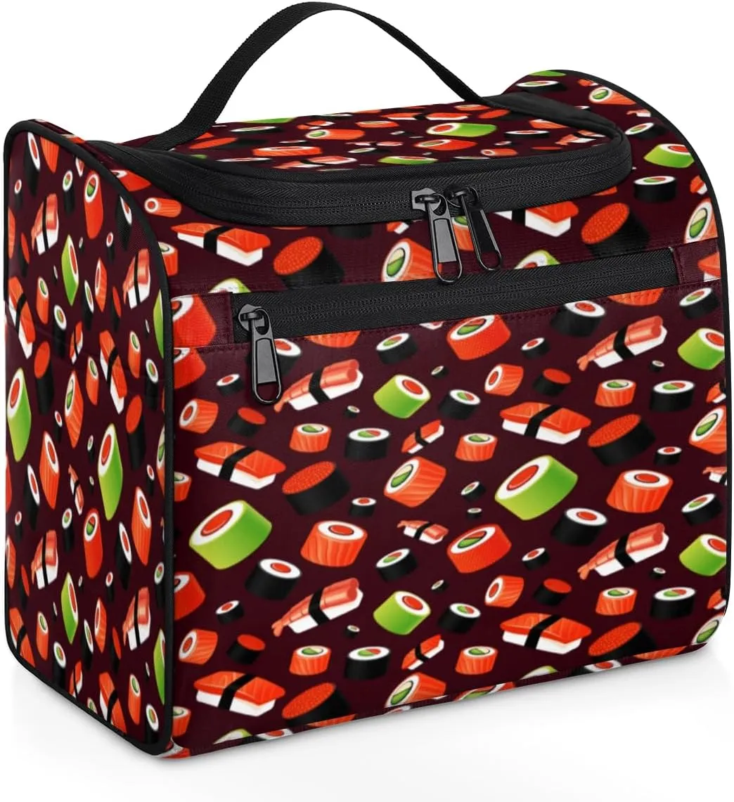 KOBLEN Cartoon Sushi Travel Toiletry Bag Water-Resistant Makeup Cosmetic Bag with Hanging Hook Large Capacity Makeup Organizer for Women Travel Essentials