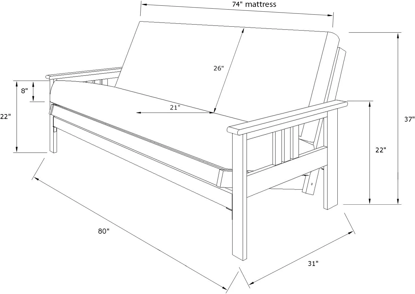 Kodiak Furniture Monterey Futon Set, No Drawers, with Barbados Base and Linen Cocoa Mattress
