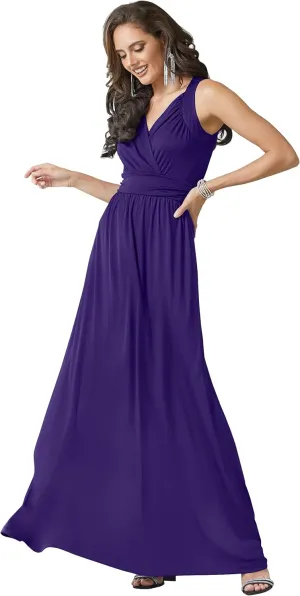 KOH KOH Womens Long Sleeveless Flowy Bridesmaid Cocktail Evening Gown Maxi Dress
