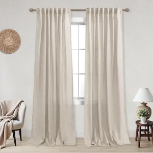 KOUFALL Tan Rustic Curtains for Living Room 84 Inches Long,Sheer European Thick Flax Faux Linen Blend Burlap Farmhouse Decor Primitive Country Curtains for Bedroom,2 Panels Set,Oatmeal Greige