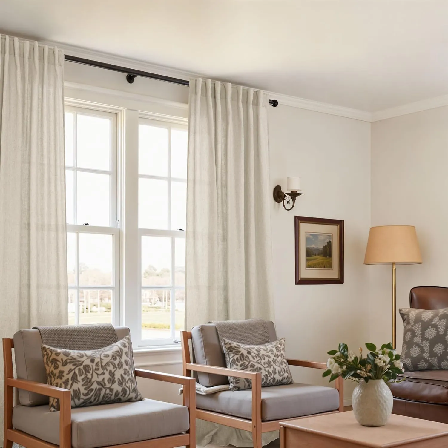 KOUFALL Tan Rustic Curtains for Living Room 84 Inches Long,Sheer European Thick Flax Faux Linen Blend Burlap Farmhouse Decor Primitive Country Curtains for Bedroom,2 Panels Set,Oatmeal Greige