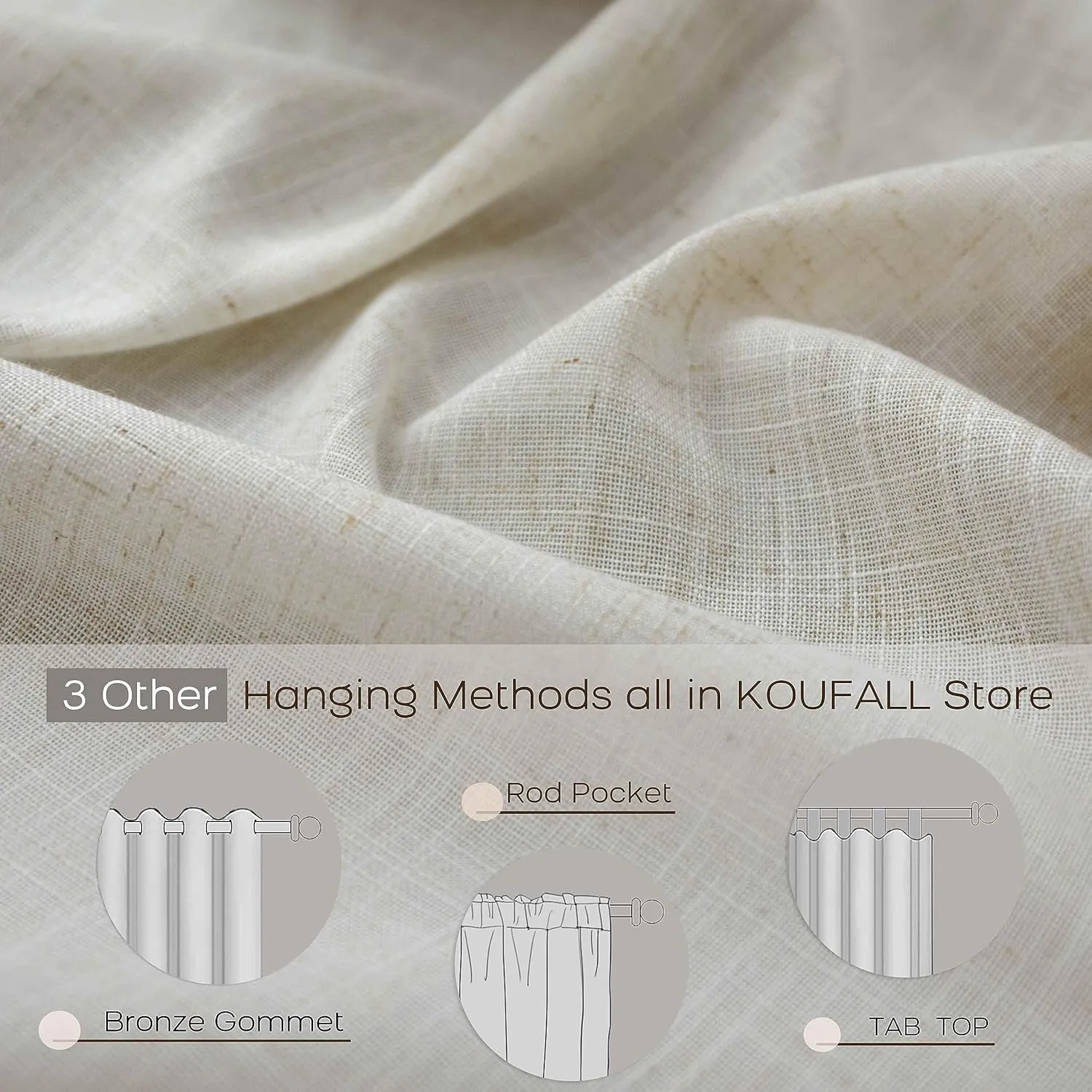KOUFALL Tan Rustic Curtains for Living Room 84 Inches Long,Sheer European Thick Flax Faux Linen Blend Burlap Farmhouse Decor Primitive Country Curtains for Bedroom,2 Panels Set,Oatmeal Greige