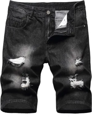 LAMKUKU Men’s Denim Shorts for Men Ripped Short Jeans Summer