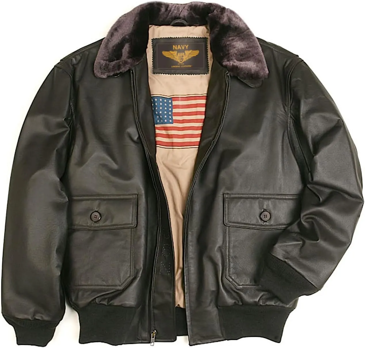 Landing Leathers Men Navy G-1 Leather Flight Bomber Jacket (Also available in Big & Tall)