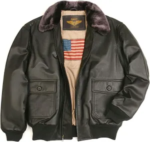 Landing Leathers Men Navy G-1 Leather Flight Bomber Jacket (Also available in Big & Tall)