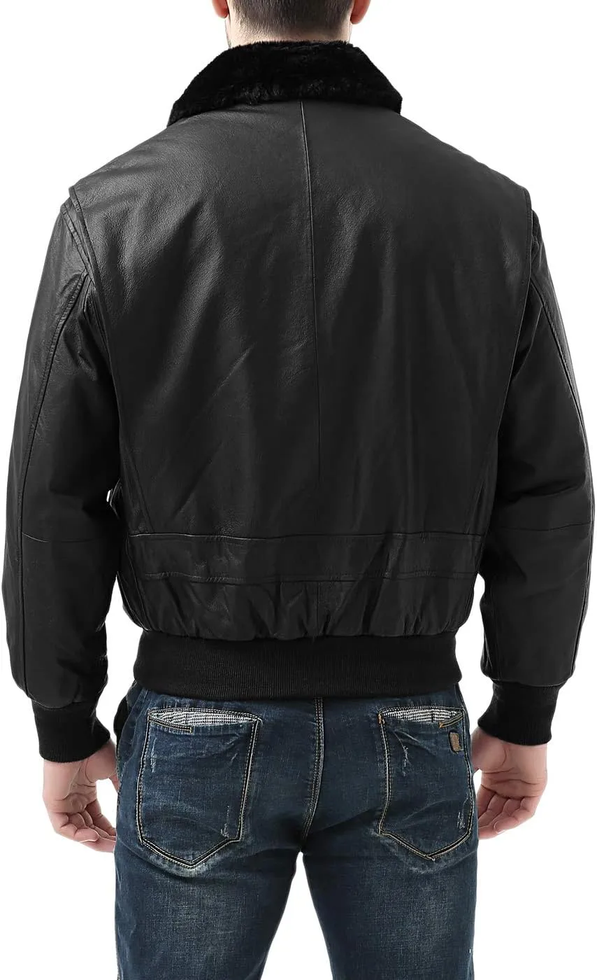 Landing Leathers Men Navy G-1 Leather Flight Bomber Jacket (Also available in Big & Tall)