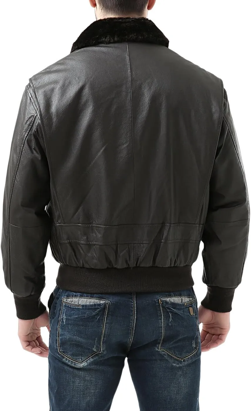 Landing Leathers Men Navy G-1 Leather Flight Bomber Jacket (Also available in Big & Tall)