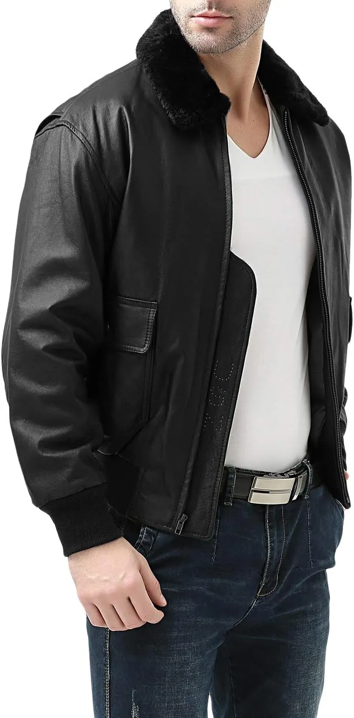 Landing Leathers Men Navy G-1 Leather Flight Bomber Jacket (Also available in Big & Tall)