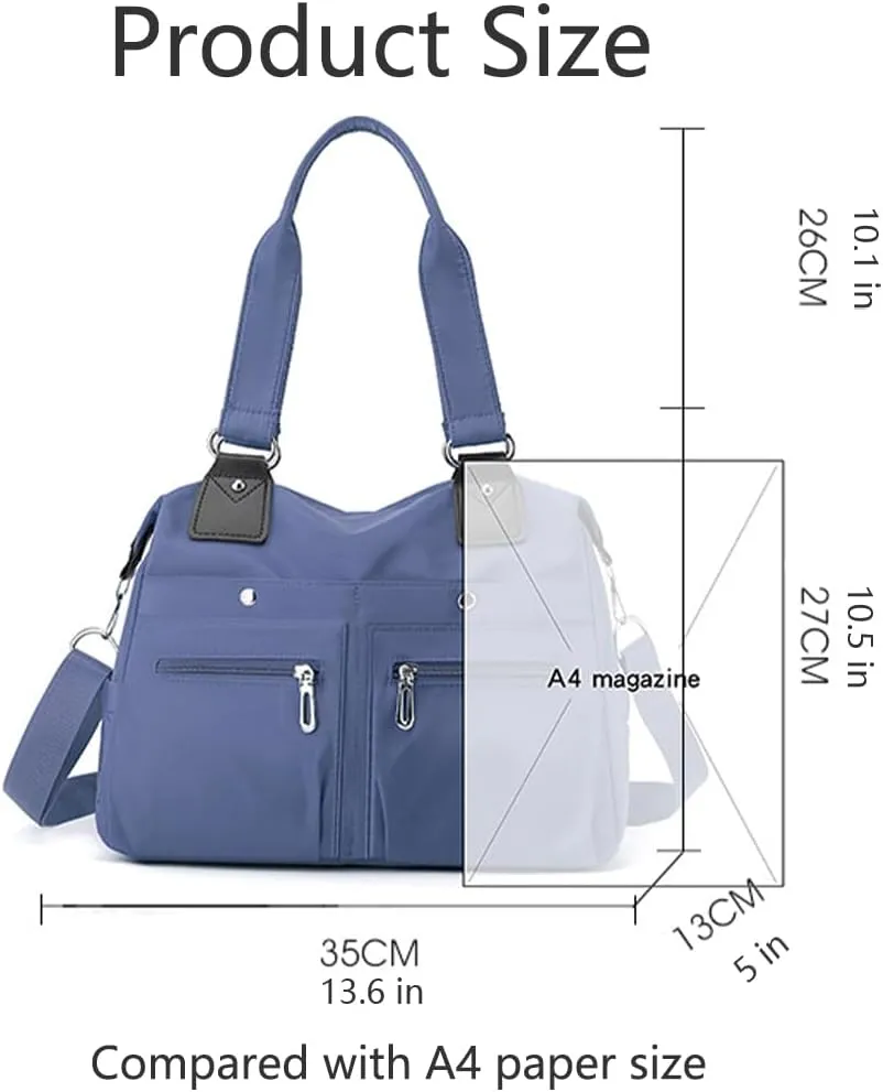 Langrents Nylon Waterproof Tote Bag, Large Capacity Waterproof Multi Pocket Shoulder Bag, Langrents Nylon Tote Bag