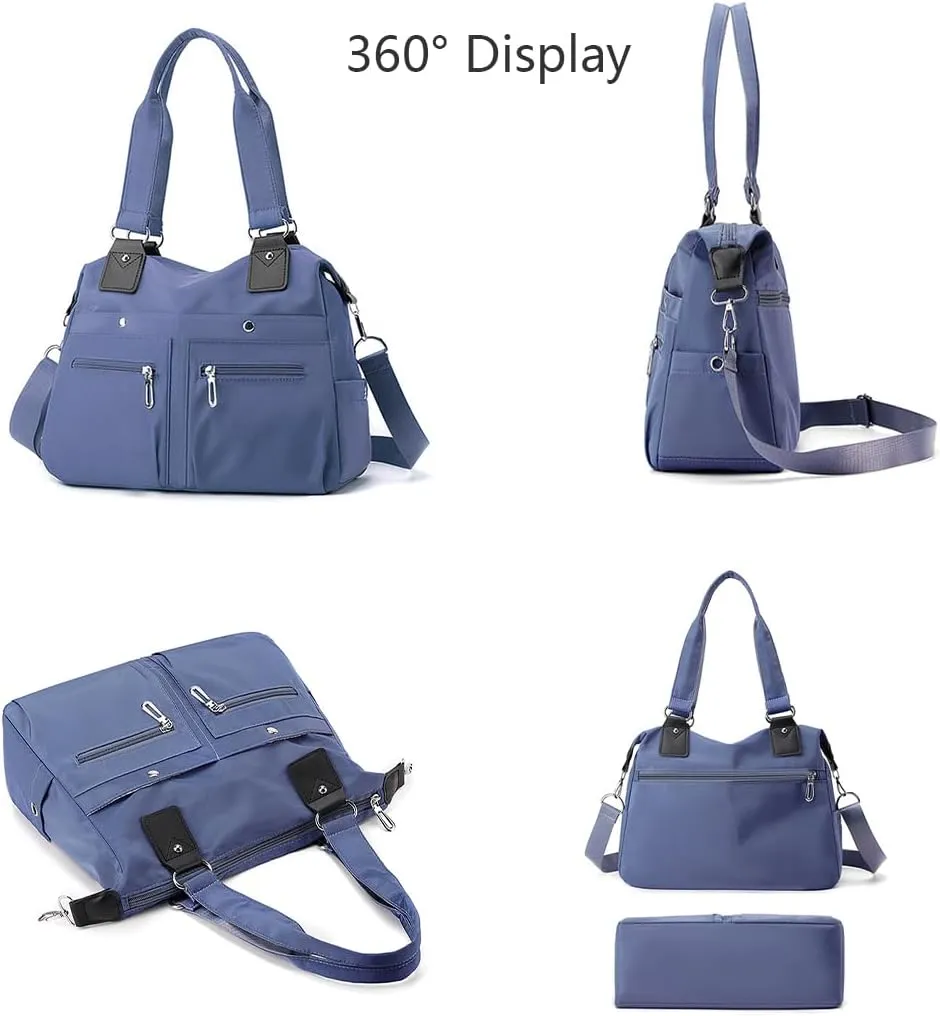 Langrents Nylon Waterproof Tote Bag, Large Capacity Waterproof Multi Pocket Shoulder Bag, Langrents Nylon Tote Bag