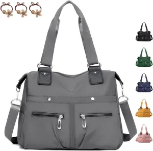 Langrents Nylon Waterproof Tote Bag, Large Capacity Waterproof Multi Pocket Shoulder Bag, Langrents Nylon Tote Bag