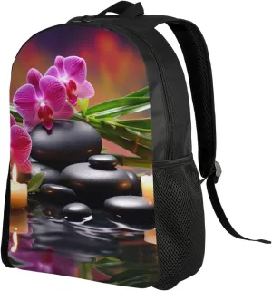 Laptop Backpack Carry On Travel Backpack Flowers in Fountain Massage Stones Computer Bag Casual Daypack for Men Women