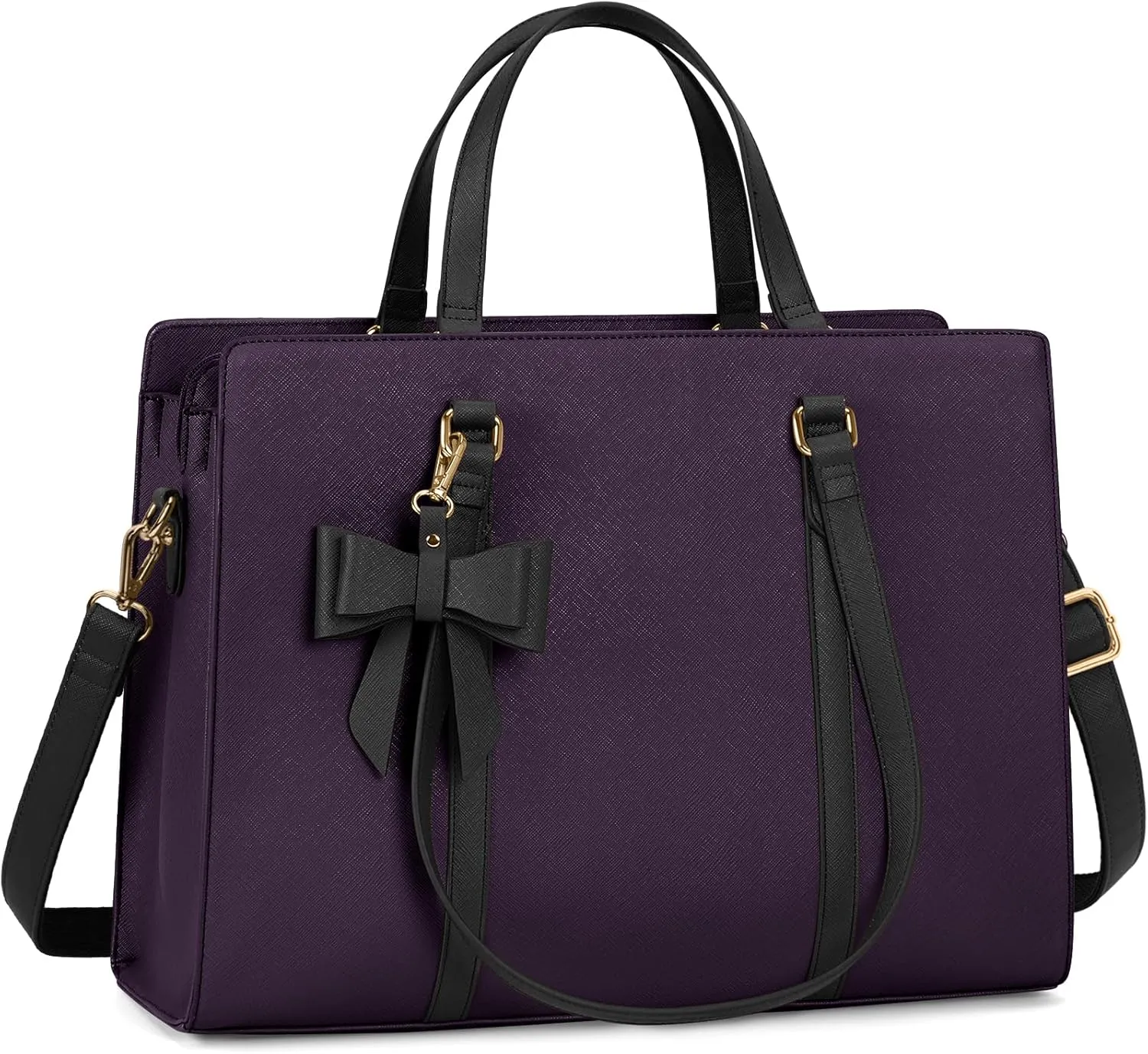 Laptop Bag for Women 15.6 inch Laptop Tote Bag Waterproof Leather Computer Bag Large Lightweight Briefcase Professional Business Office Work Bag, Dark Purple with Black