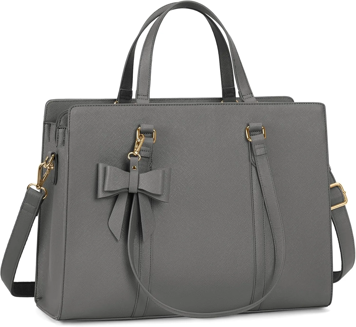 Laptop Bag for Women 15.6 inch Laptop Tote Bag Waterproof Leather Computer Bag Large Lightweight Briefcase Professional Business Office Work Bag Gray