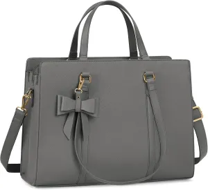 Laptop Bag for Women 15.6 inch Laptop Tote Bag Waterproof Leather Computer Bag Large Lightweight Briefcase Professional Business Office Work Bag Gray