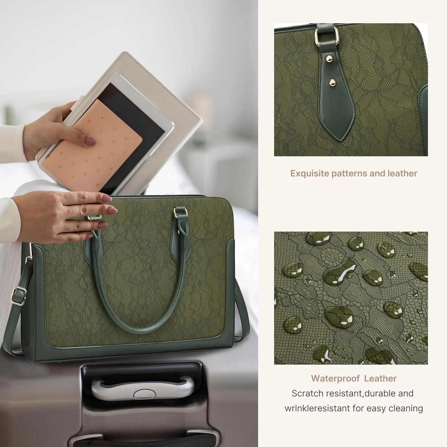 Laptop Bag for Women 15.6 Inch Work Tote Bag for Women,Leather Computer Bags Waterproof Tote Professional Briefcase,Large Capacity Business Office Bag for Work