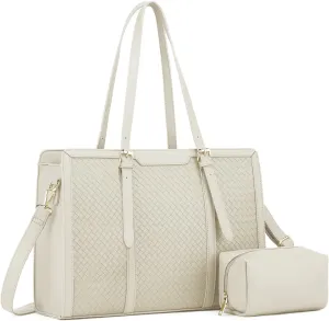 Laptop Tote Bag for Women fits 15.6 Laptop, PU Leather Work Tote bags for Women Large Computer Tote Handbag