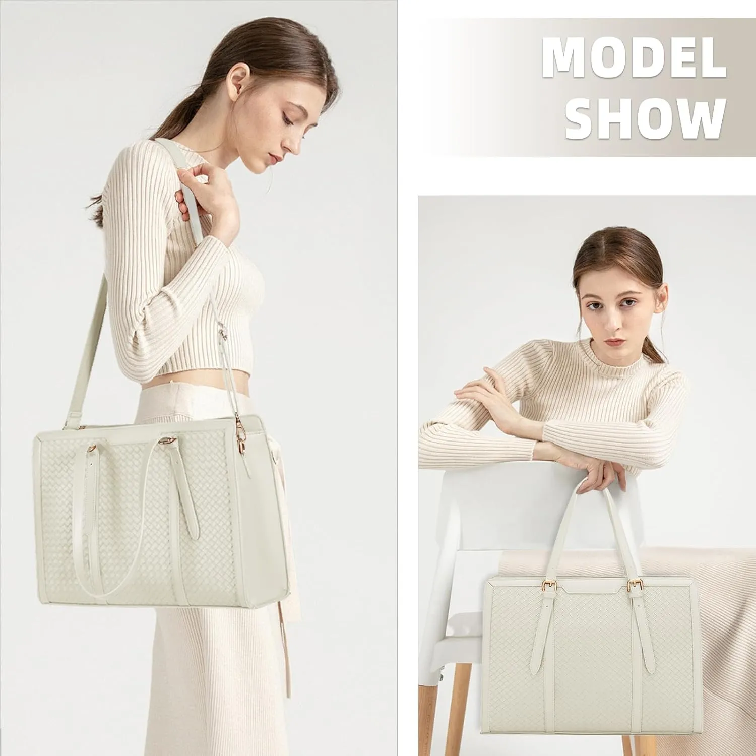 Laptop Tote Bag for Women fits 15.6 Laptop, PU Leather Work Tote bags for Women Large Computer Tote Handbag