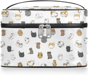 Large Makeup Bag Travel Cosmetic Bags for Women White Cute Colorful Animal Cat Makeup Organizer Case Toiletry Bag for Girls Traveling Wide Open Portable Pouch with Handle