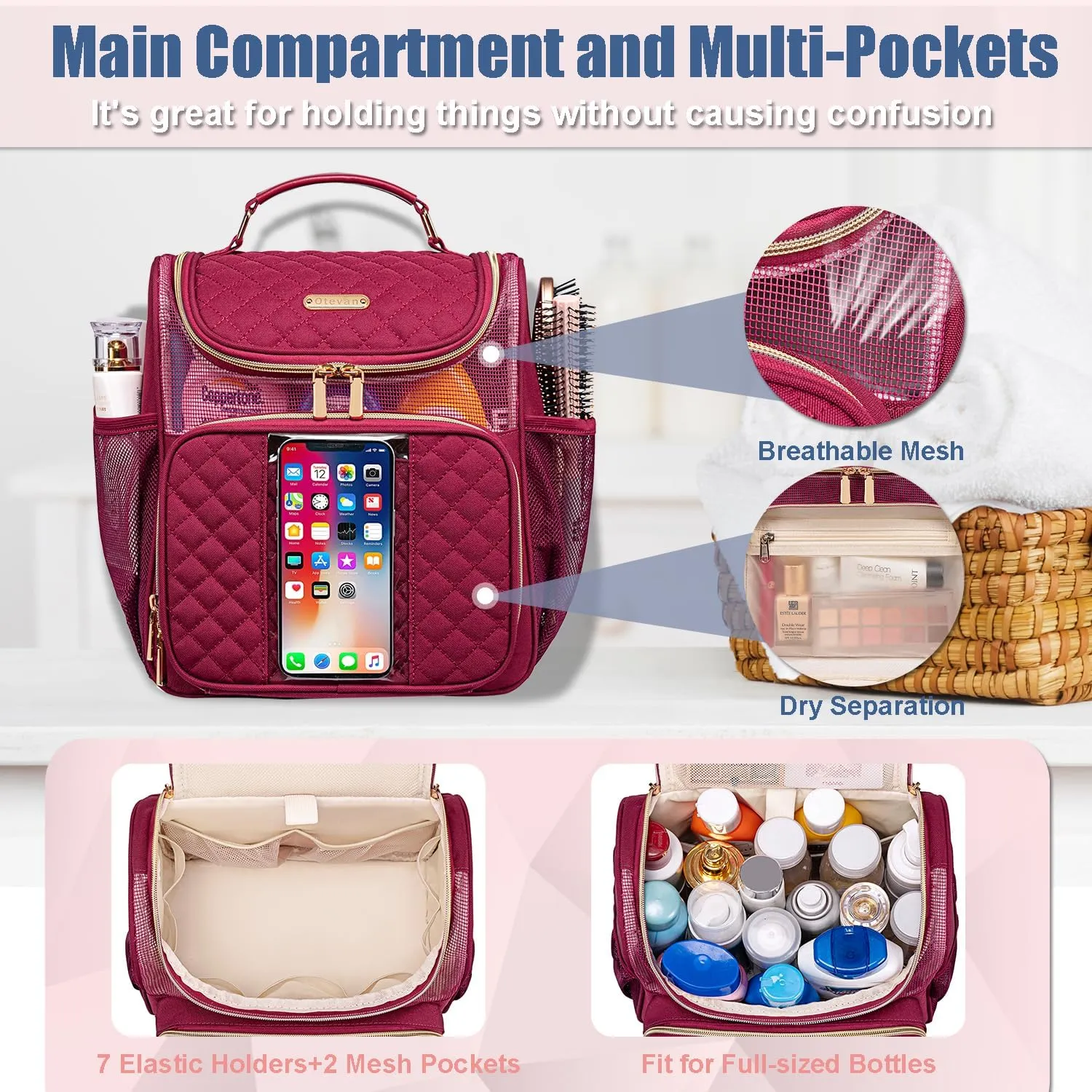Large Toiletry Bag for Women Men,Portable Shower Caddy For College Dorms,Gym Shower Bag for Women, Quick Dry Hanging Toiletry Bag Bathroom Accessories Bag for Traveling, Camping Essentials