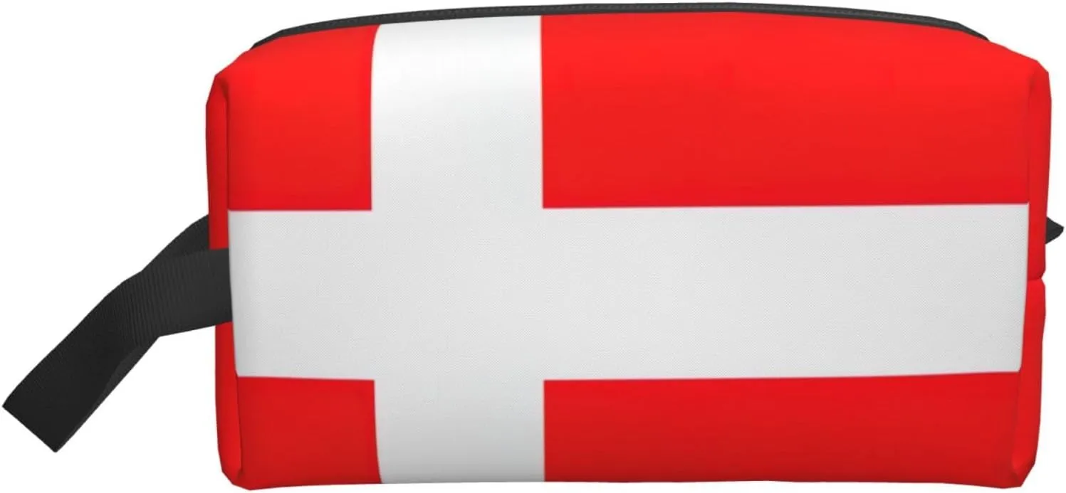 Large Travel Cosmetic Bag – Denmark Danish Flag Full-Print Design, Portable Toiletry Organizer, Multi-Use Pouch for Makeup