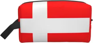 Large Travel Cosmetic Bag – Denmark Danish Flag Full-Print Design, Portable Toiletry Organizer, Multi-Use Pouch for Makeup
