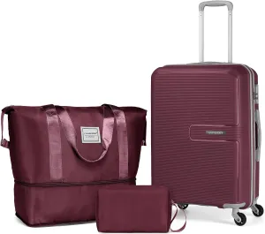 LARVENDER Luggage Sets 3 Piece, Hardside 20 IN Carry on Luggage Airline Approved Suitcase Sets with Spinner Wheels, Lightweight Rolling Suitcase for Men and Women, Burgundy