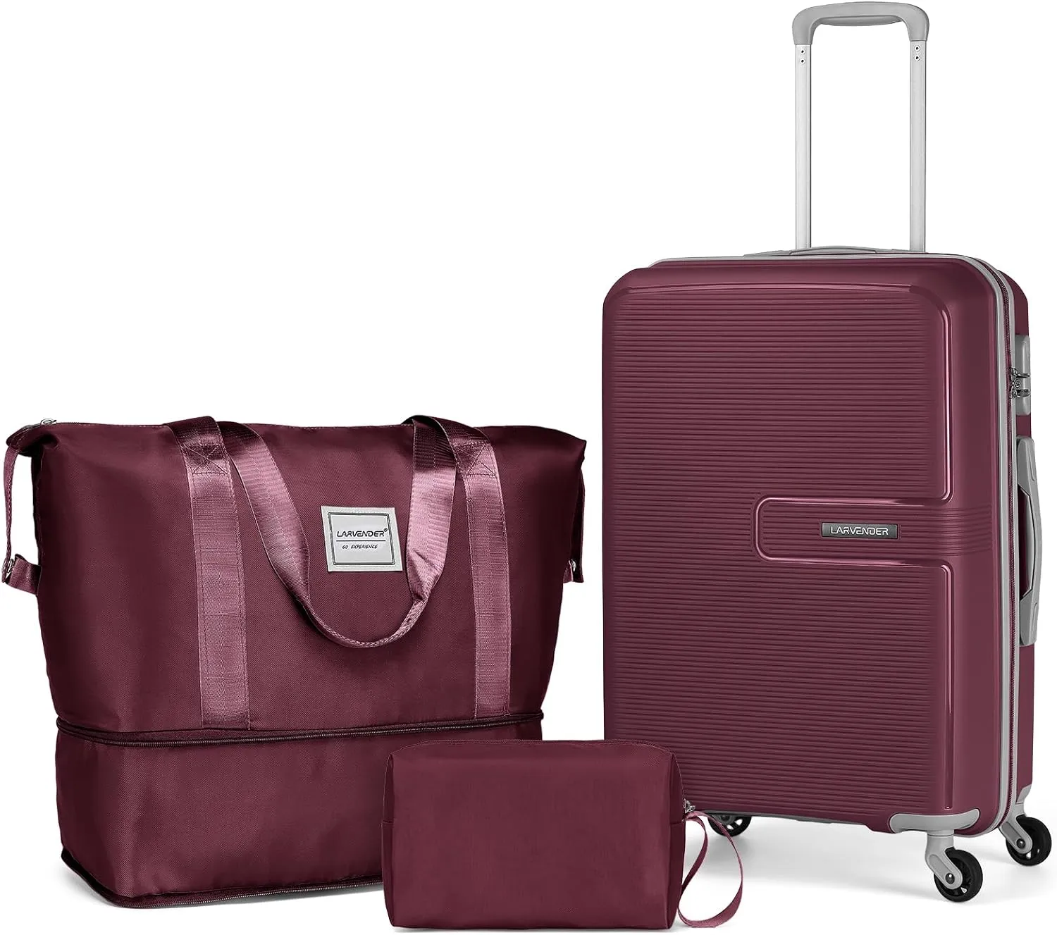 LARVENDER Luggage Sets 3 Piece, Hardside 20 IN Carry on Luggage Airline Approved Suitcase Sets with Spinner Wheels, Lightweight Rolling Suitcase for Men and Women, Burgundy