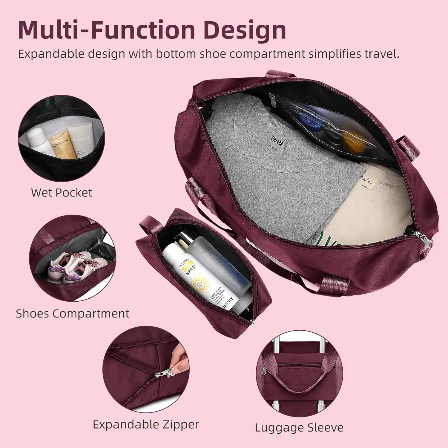LARVENDER Luggage Sets 3 Piece, Hardside 20 IN Carry on Luggage Airline Approved Suitcase Sets with Spinner Wheels, Lightweight Rolling Suitcase for Men and Women, Burgundy