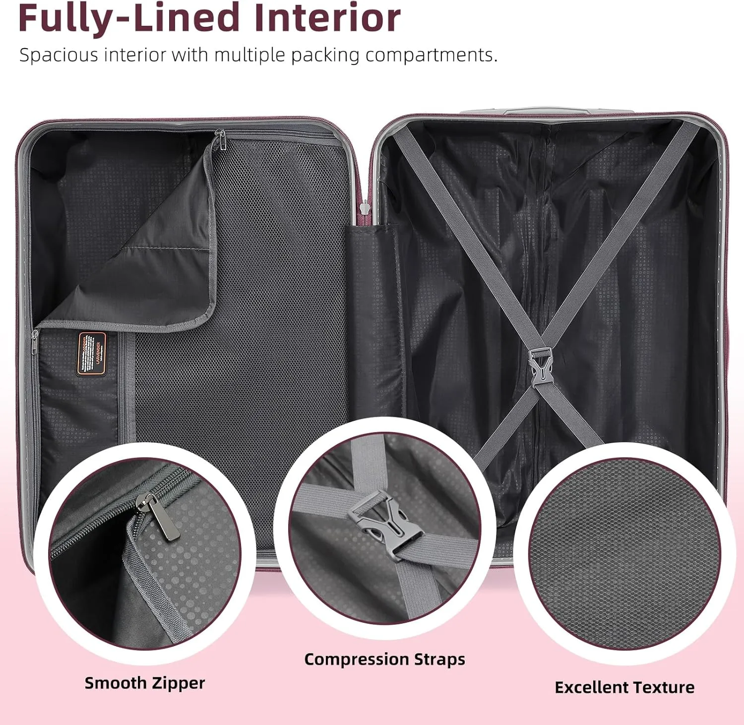LARVENDER Luggage Sets 3 Piece, Hardside 20 IN Carry on Luggage Airline Approved Suitcase Sets with Spinner Wheels, Lightweight Rolling Suitcase for Men and Women, Burgundy