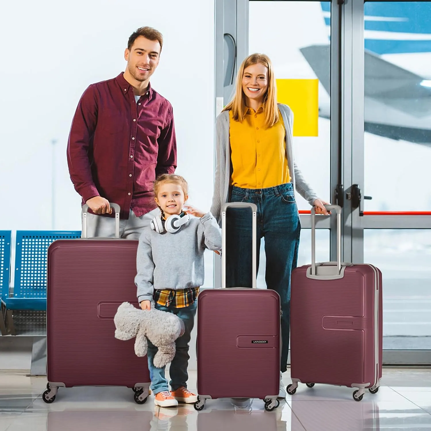 LARVENDER Luggage Sets 3 Piece, Hardside 20 IN Carry on Luggage Airline Approved Suitcase Sets with Spinner Wheels, Lightweight Rolling Suitcase for Men and Women, Burgundy