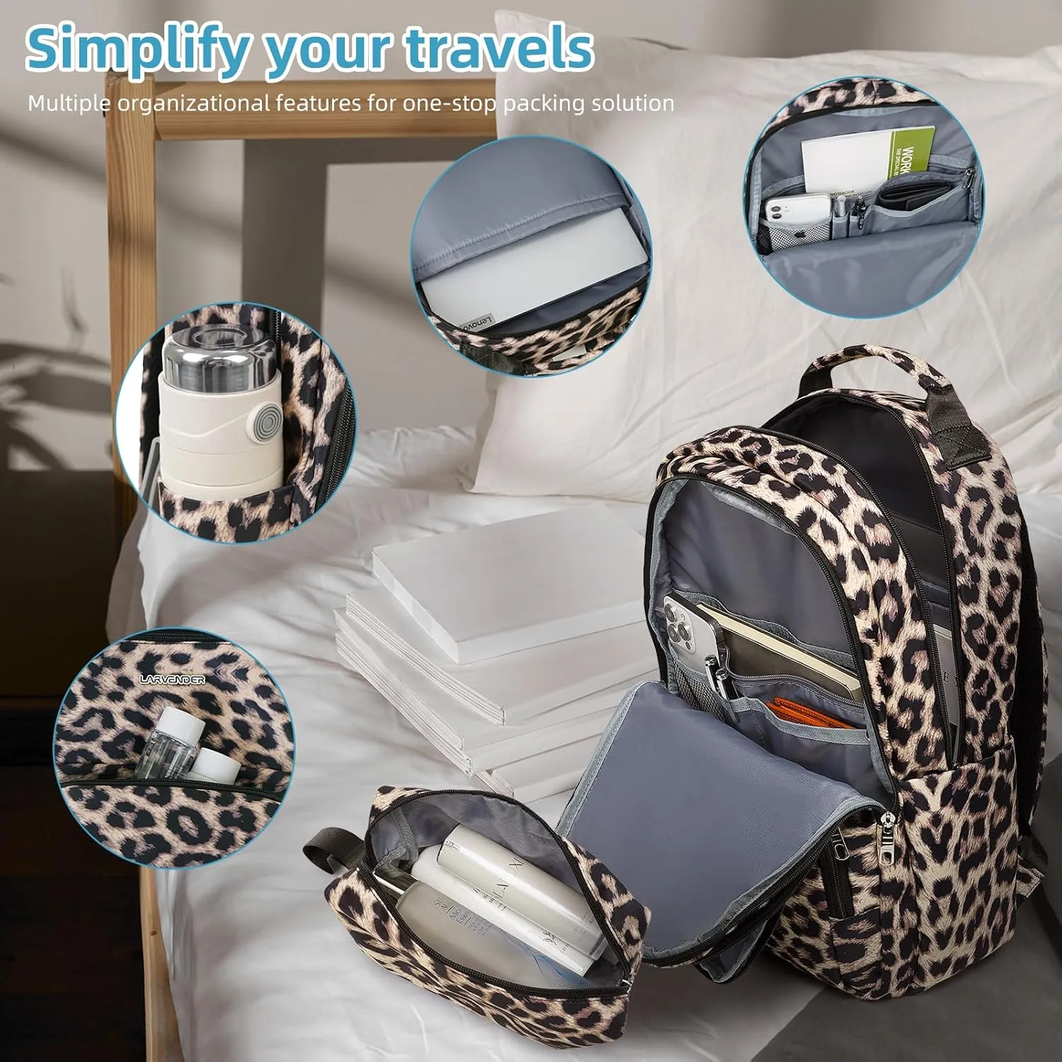 LARVENDER Softside Carry On Luggage 3 Piece, Expandable Carry On Luggage 22x14x9 Airline Approved 20-inch Carry on Suitcase with Spinner Wheels for Men Women, TSA Lock, Leopard (20/BP/TB)