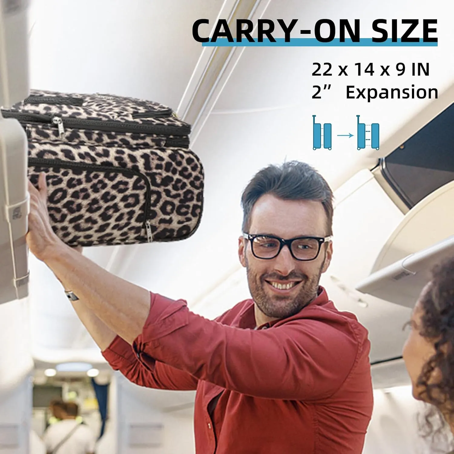LARVENDER Softside Carry On Luggage 3 Piece, Expandable Carry On Luggage 22x14x9 Airline Approved 20-inch Carry on Suitcase with Spinner Wheels for Men Women, TSA Lock, Leopard (20/BP/TB)