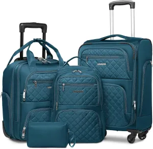 LARVENDER Softside Carry On Luggage 4 Piece, Expandable Carry On Luggage 22x14x9 Airline Approved Underseat Suitcase with Spinner Wheels TSA Lock, Blue (16/20/BP/TB)