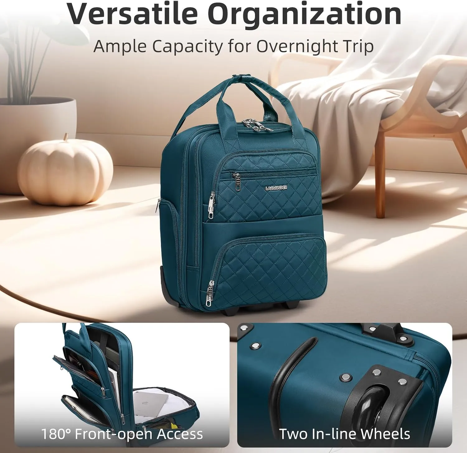 LARVENDER Softside Carry On Luggage 4 Piece, Expandable Carry On Luggage 22x14x9 Airline Approved Underseat Suitcase with Spinner Wheels TSA Lock, Blue (16/20/BP/TB)