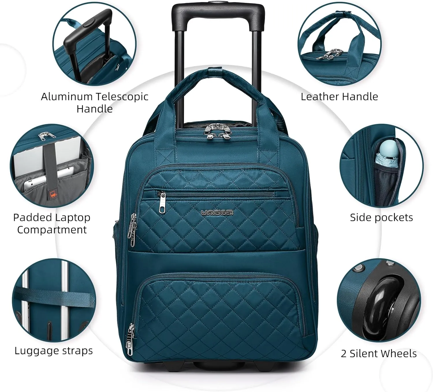 LARVENDER Softside Carry On Luggage 4 Piece, Expandable Carry On Luggage 22x14x9 Airline Approved Underseat Suitcase with Spinner Wheels TSA Lock, Blue (16/20/BP/TB)