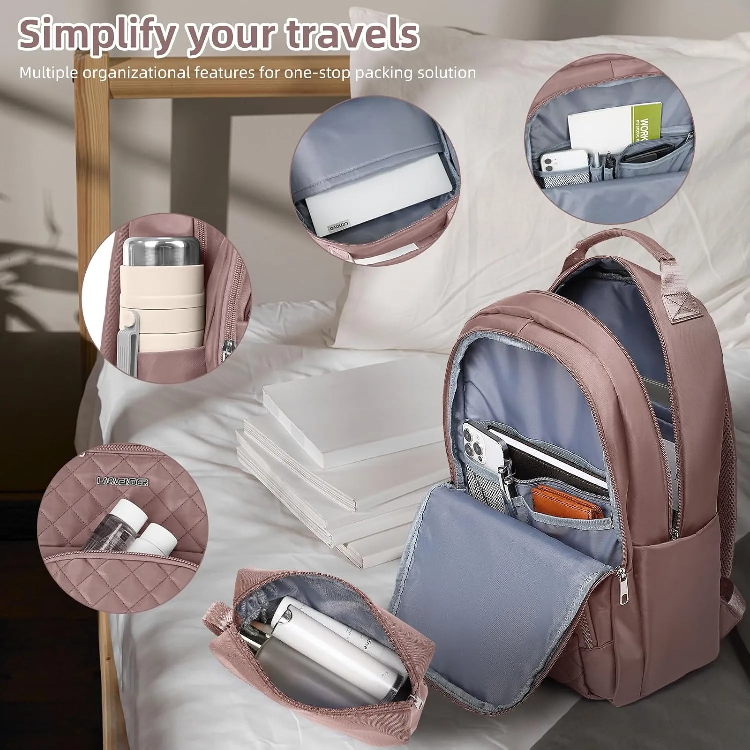LARVENDER Underseat Carry On Luggage with Wheels Softside 16-inch Underseater Luggage Lightweight Overnight Suitcase for Men Women, Pink, 3 Piece (16/BP/TB)