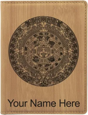 LaserGram Faux Leather Passport Holder, Aztec Calendar, Personalized Engraving Included (Bamboo)