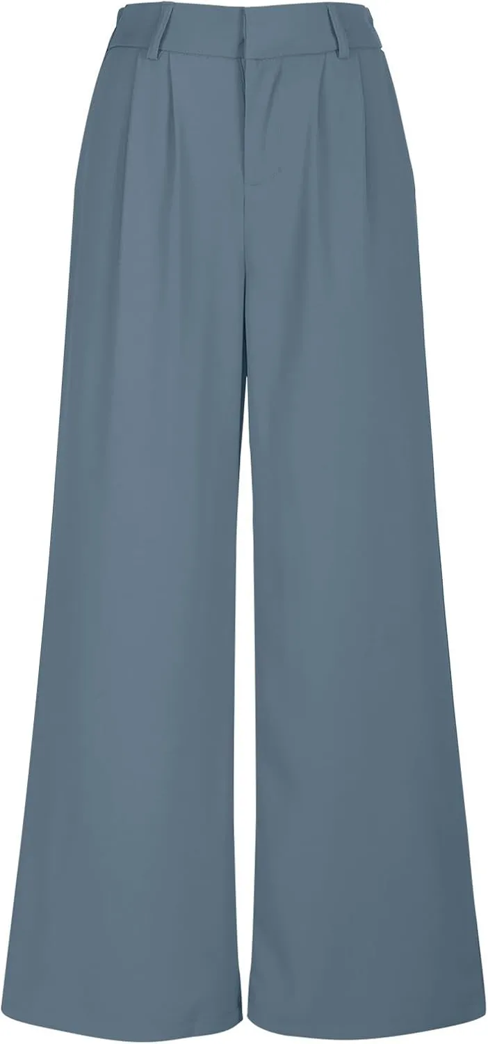 Lastesso Pants for Women Solid Straight Wide Leg Trousers with Pcoekts High Waisted Baggy Business Casual Suit Pants