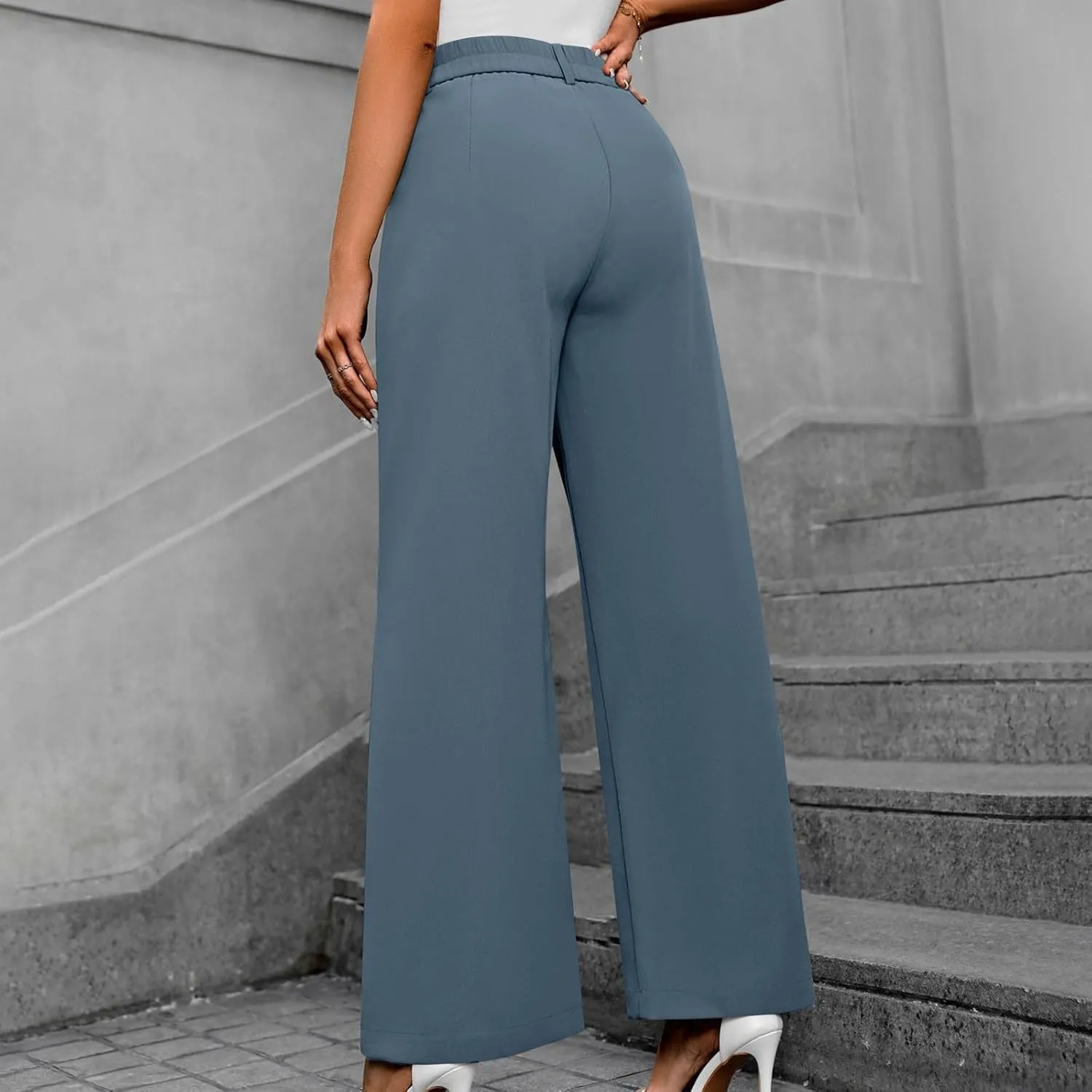 Lastesso Pants for Women Solid Straight Wide Leg Trousers with Pcoekts High Waisted Baggy Business Casual Suit Pants