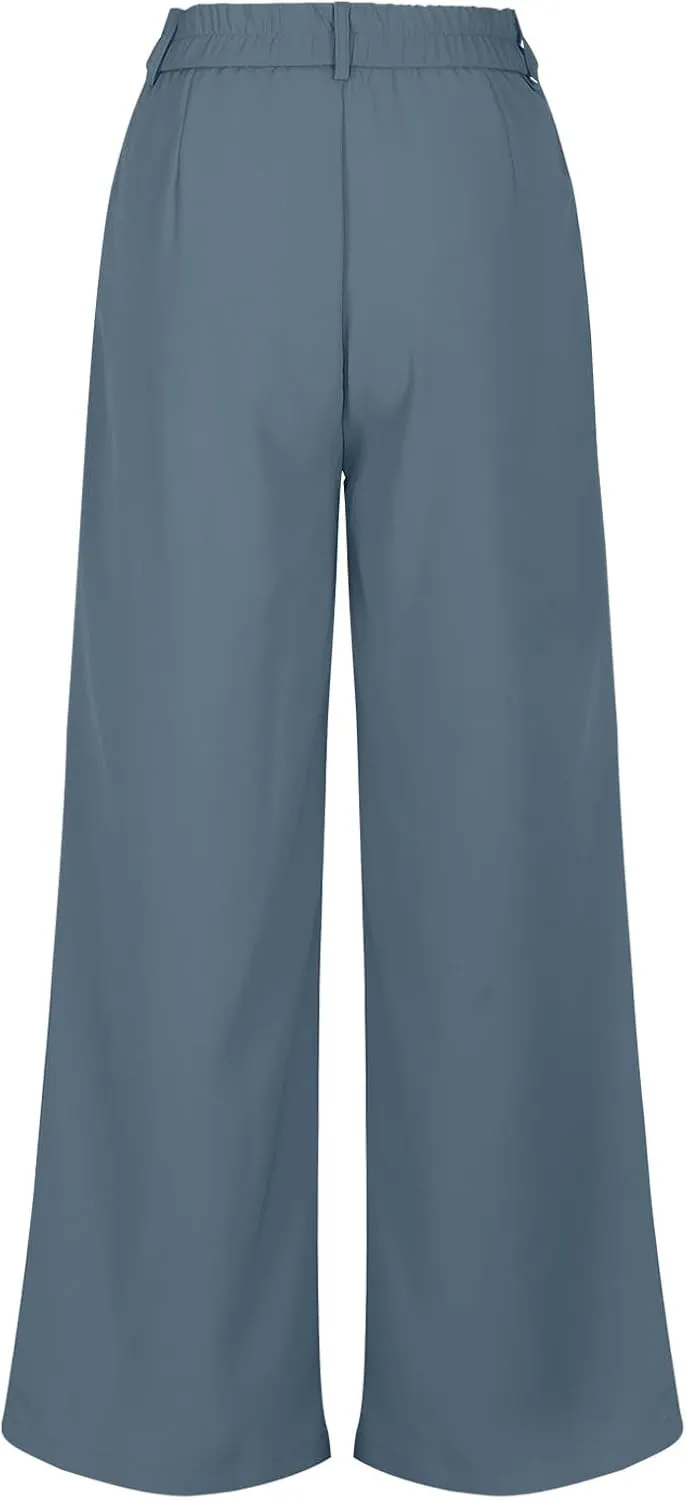 Lastesso Pants for Women Solid Straight Wide Leg Trousers with Pcoekts High Waisted Baggy Business Casual Suit Pants
