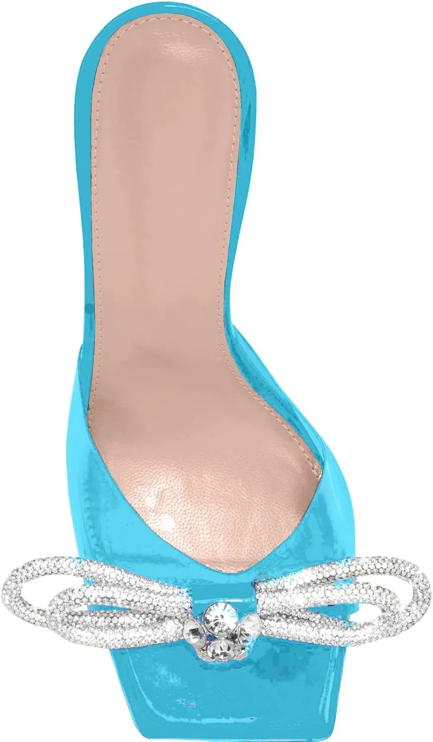 LauraVicci Women's Heeled Bow Mules Clear Sandals Square Open Toe Rhinestone Embellished Crystal Bowknot Transparent PVC Crystal Stiletto Slip On Evening Dress Party Wedding Shoes