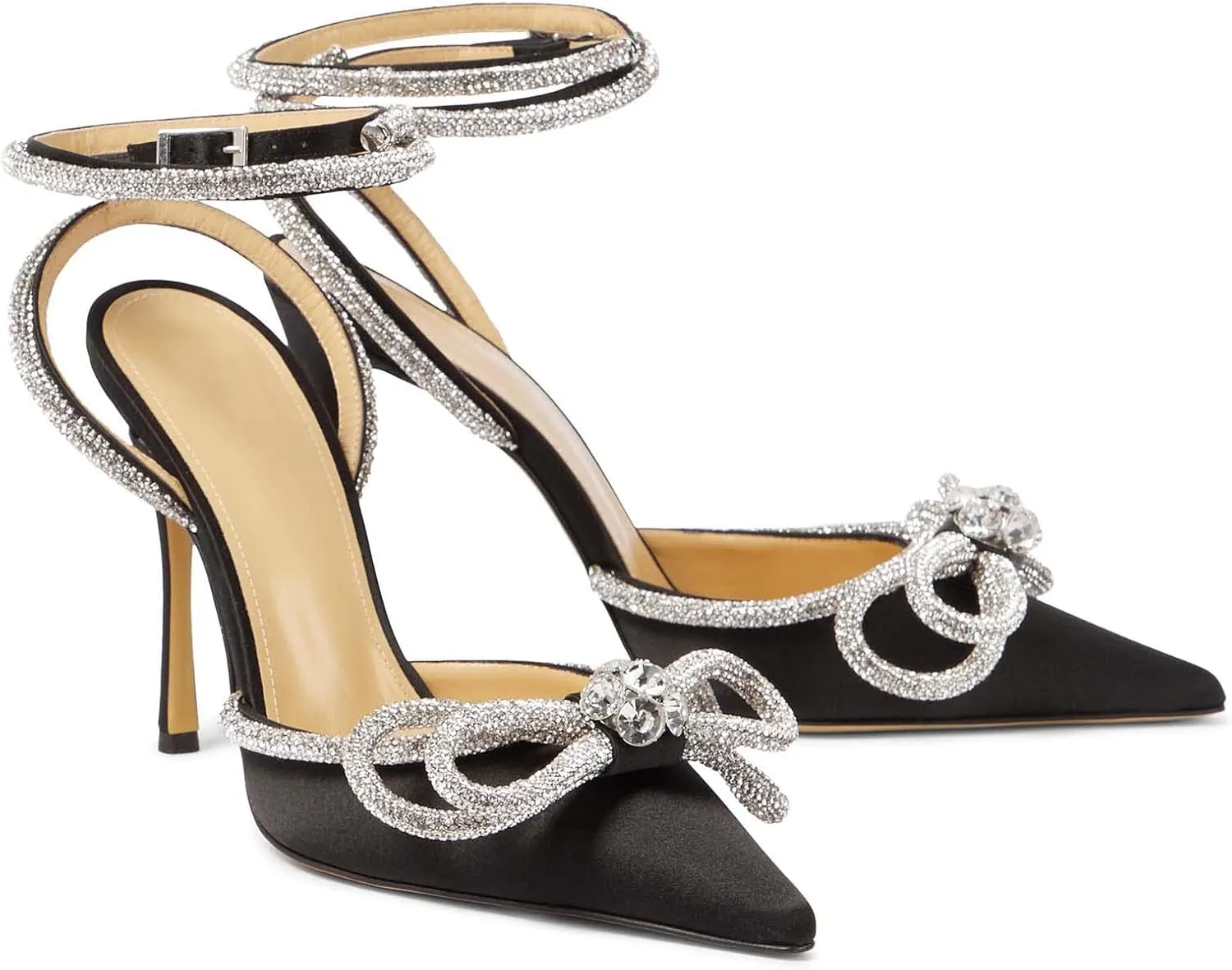 LauraVicci Women's Heeled Sandals Pointed Toe Crystal Embellished Bow Ankle Straps Rhinestone Buckle Stiletto Slip On Evening Dress Party Wedding Pumps Shoes