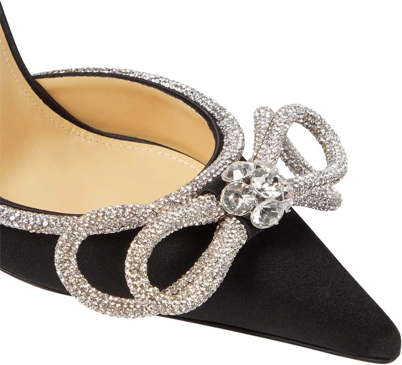 LauraVicci Women's Heeled Sandals Pointed Toe Crystal Embellished Bow Ankle Straps Rhinestone Buckle Stiletto Slip On Evening Dress Party Wedding Pumps Shoes