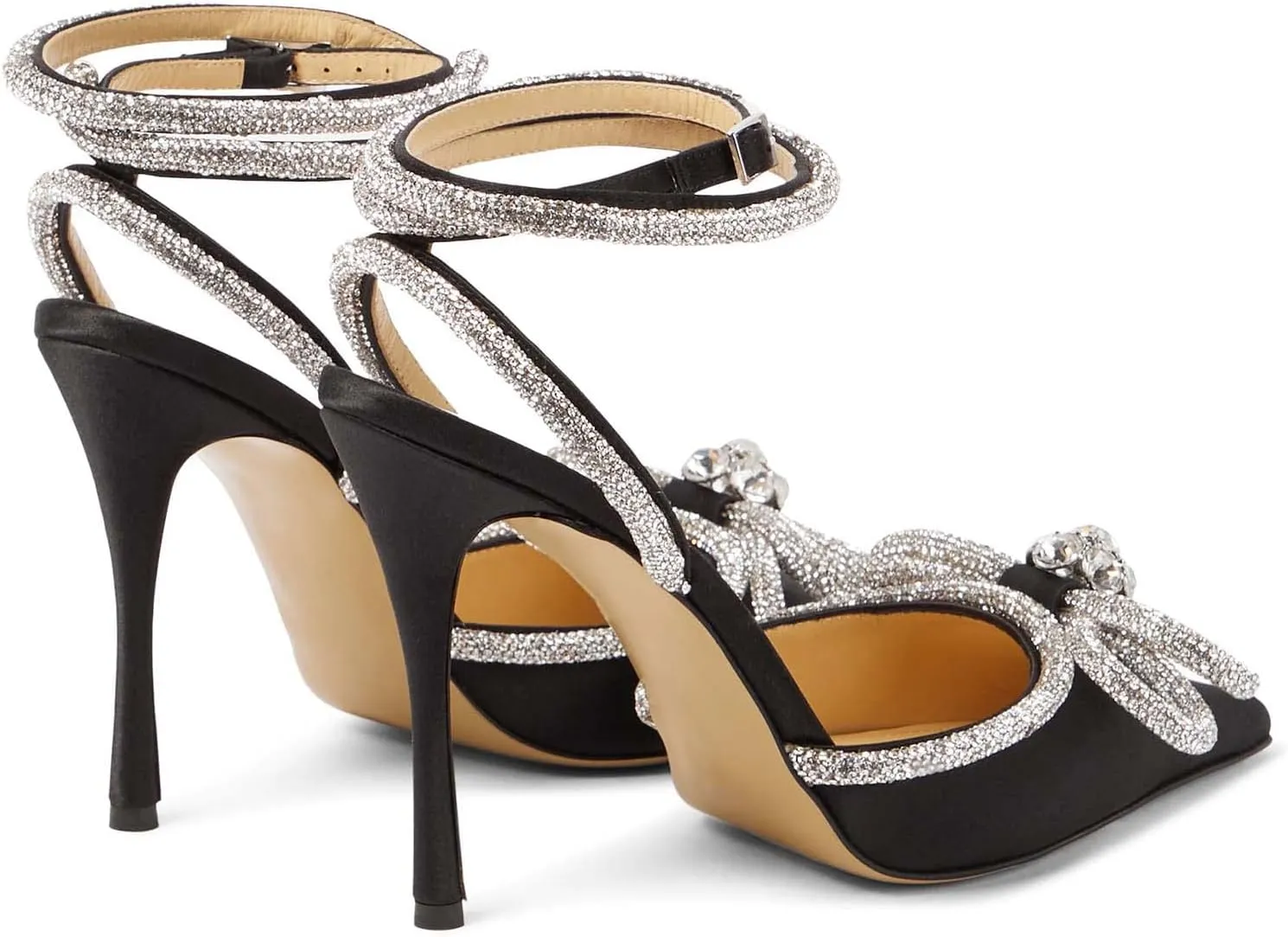 LauraVicci Women's Heeled Sandals Pointed Toe Crystal Embellished Bow Ankle Straps Rhinestone Buckle Stiletto Slip On Evening Dress Party Wedding Pumps Shoes