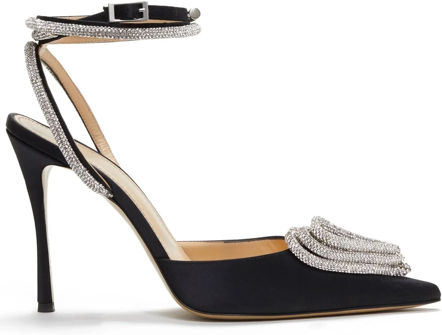 LauraVicci Women's Heeled Sandals Pointed Toe Crystal Embellished Bow Ankle Straps Rhinestone Buckle Stiletto Slip On Evening Dress Party Wedding Pumps Shoes